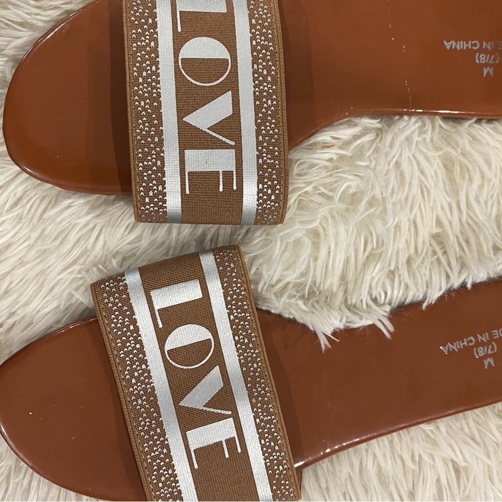 Brown Slide Sandals with 'LOVE' Strap